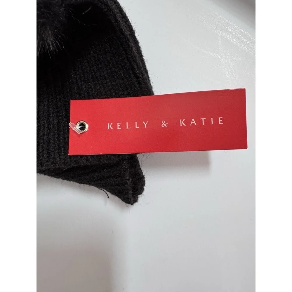 NWT Kelly & Katie Textured Tech Touch Screen Mittens Black Fuzzy Warm One Size